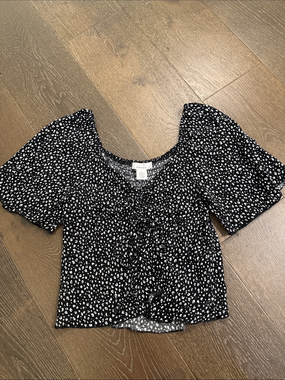 URBAN Romantics Black and White Polka Dot Tie-Front Blouse